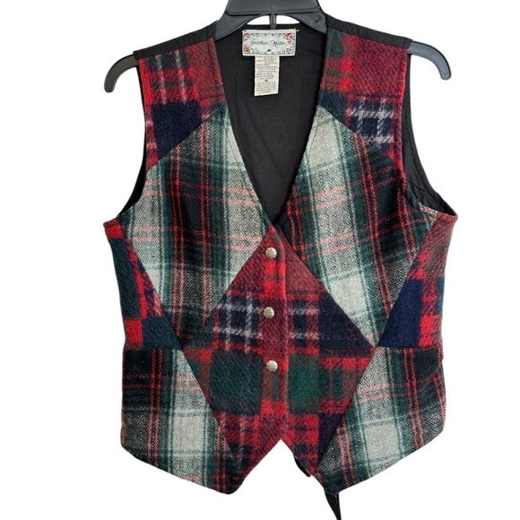 Vintage Jonathan Martin Plaid Wool Blend Patchwork Vest Womens Size Medium Lined - Picture 6 of 12